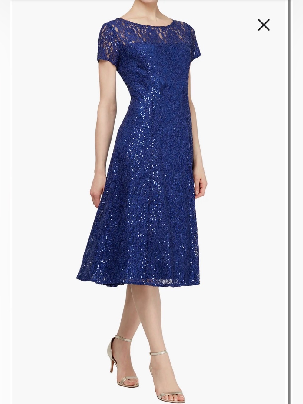 SLNY Royal Blue Iris Sequin Lace Midi A-Line Dress Size 12 Party Prom Evening